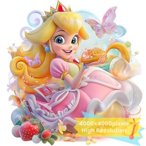 Princess Peach png, 1 PNG+1 SVG, dreamy cartoon images, Digital design PNG file for sublimation, High Resolution, Instant download