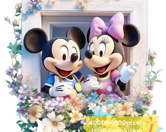Mickey Minnie Cartoon Paar Bild, PNG SVG (Digitaler Download)