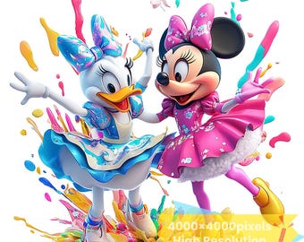Minnie and Daisy Dance Graphic, PNG+SVG (Digital Download)