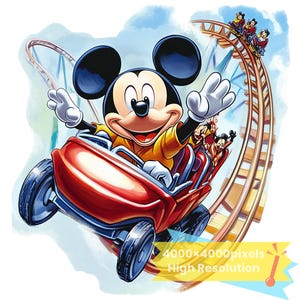Mickey, 1 PNG+1 SVG, thrilling roller coaster images, Digital design PNG file for sublimation, High Resolution, Instant download