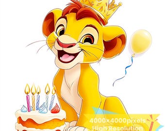 Clipart de cumpleaños de Simba, PNG SVG, imágenes de celebración (descarga digital)