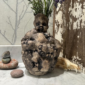 Gothic Doll Vase: Handmade Stoneware Pottery - One of a Kind