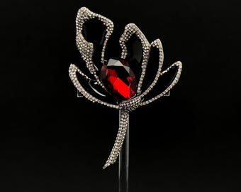 French Fashion Luxury 3D Flower Brooch, Blue Brooch, Ruby Brooch, Coat Brooch, Elegant Brooch, brooch for women, Party Brooch