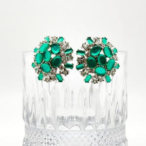 French vintage green floral earrings, 3D floral earrings, Valentine’s Day earrings, elegant earrings, versatile earrings, earrings for women