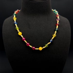 Vintage colorful glass necklace, ethnic necklace, boho necklace, summer necklace, party necklace