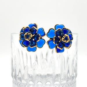 French Vintage Blue Floral Earrings, 3D Floral Earrings,Blue Earrings, Elegant Earrings, Fashion Earrings, Versatile Earrings