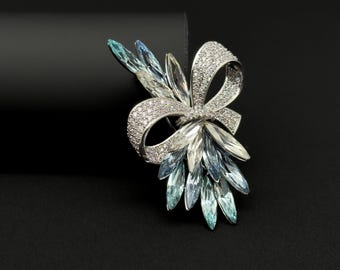 Blue crystal bow brooch, suit brooch, brooch for women