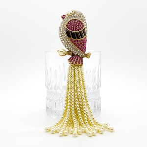 French Vintage Bird with Tassel Brooch, Elegant Brooch, Coat Brooch, Long Tassel Brooch, Unique Brooch, Art deco brooch
