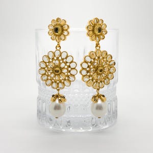 Sunflower Earrings, Floral Earrings, Pearl Tassel Earrings, French Style Earrings, Flowers Earrings, Vintage Earrings, Fashion Earrings