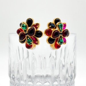 French vintage colored glass earrings, colored earrings, 3D flower earrings, fashion earrings, elegant earrings, women’s earrings