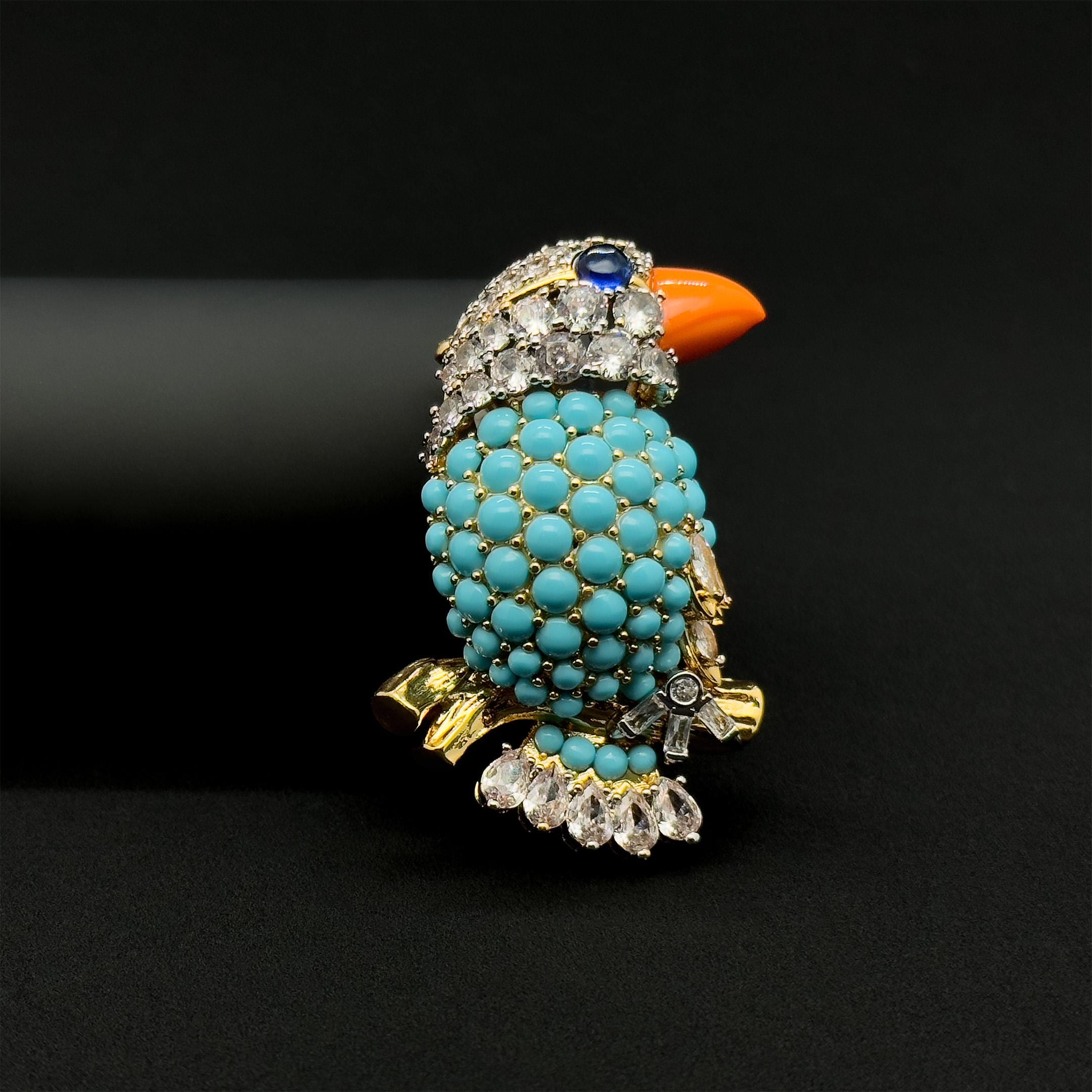 Broche grenouille en argent mat sertie de turquoise N°8 - Harpo Paris