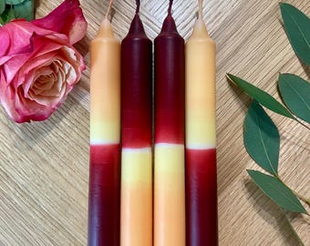 Dip Dye Kerzen Orange Burgundy | Handgetaucht | Hochzeitsdeko, Gastgeschenk, Eventkerzen, warme Tischdeko | Unikat