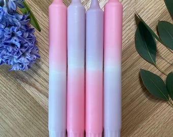 Dip Dye Kerzen Pastellrosa Flieder | Handgetaucht | Hochzeitsdeko, Gastgeschenk, Eventkerzen, Dinner Deko | Unikat
