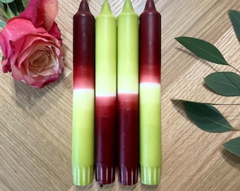 Dip Dye Kerzen Matcha Grün Burgundy Rot | Handgetaucht | Hochzeitsdeko, Gastgeschenk, Eventkerzen, moderne Tischdeko | Unikat