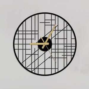 Modern Geometric Line Wall Clock - Oversized Minimalist Metal Art - Unique Silent Clocks - Stylish Housewarming Gift for Home and Office