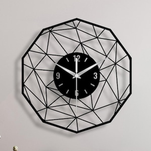 Contemporary Minimalist Wall Clock - Large Abstract Art in Black Metal - Unique Home Decor