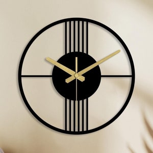 Modern Geometric Metal Wall Clock - Oversized Minimalist Black Clocks for Wall - Unique Moving Gift