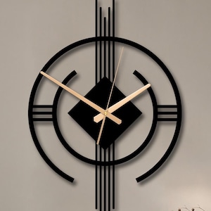 Nowoczesny metalowy zegar ścienny, geometryczny zegar diamentowy, cicha, czarna dekoracja ścienna, ręcznie robiony zegar w stylu art déco, prezent na parapetówkę