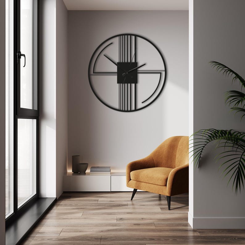 Large Minimalist Metal Wall Clock – Oversized Modern Geometric Design ...