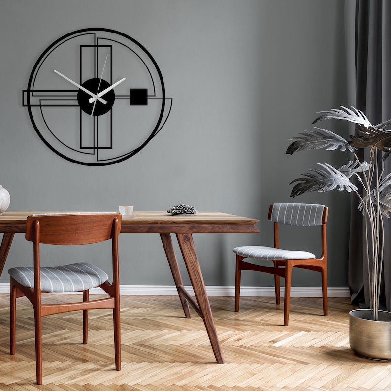 Modern Metal Wall Clock, Black Geometric Wall Clock, Silent Large ...