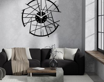 Large Abstract Metal Wall Clock - 56 Inch Black & White 3D Geometric Art Decor For Living Room, Bedroom, Dining Room
