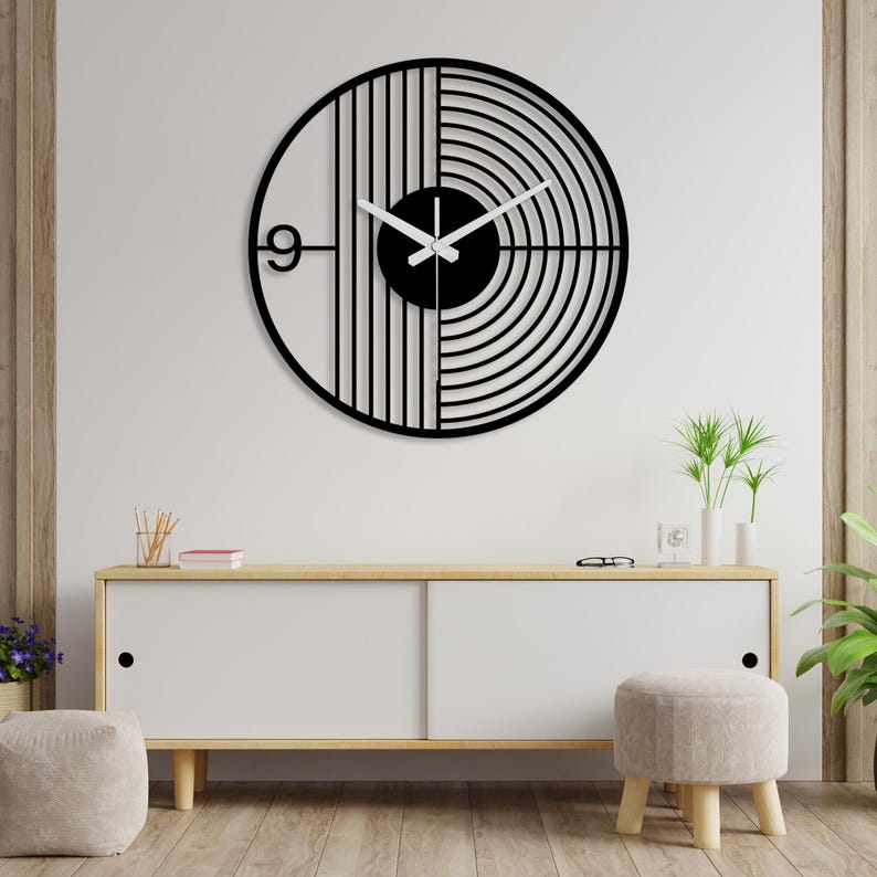 Modern Minimalist Metal Wall Clock - Unique Design Black Wall Art ...