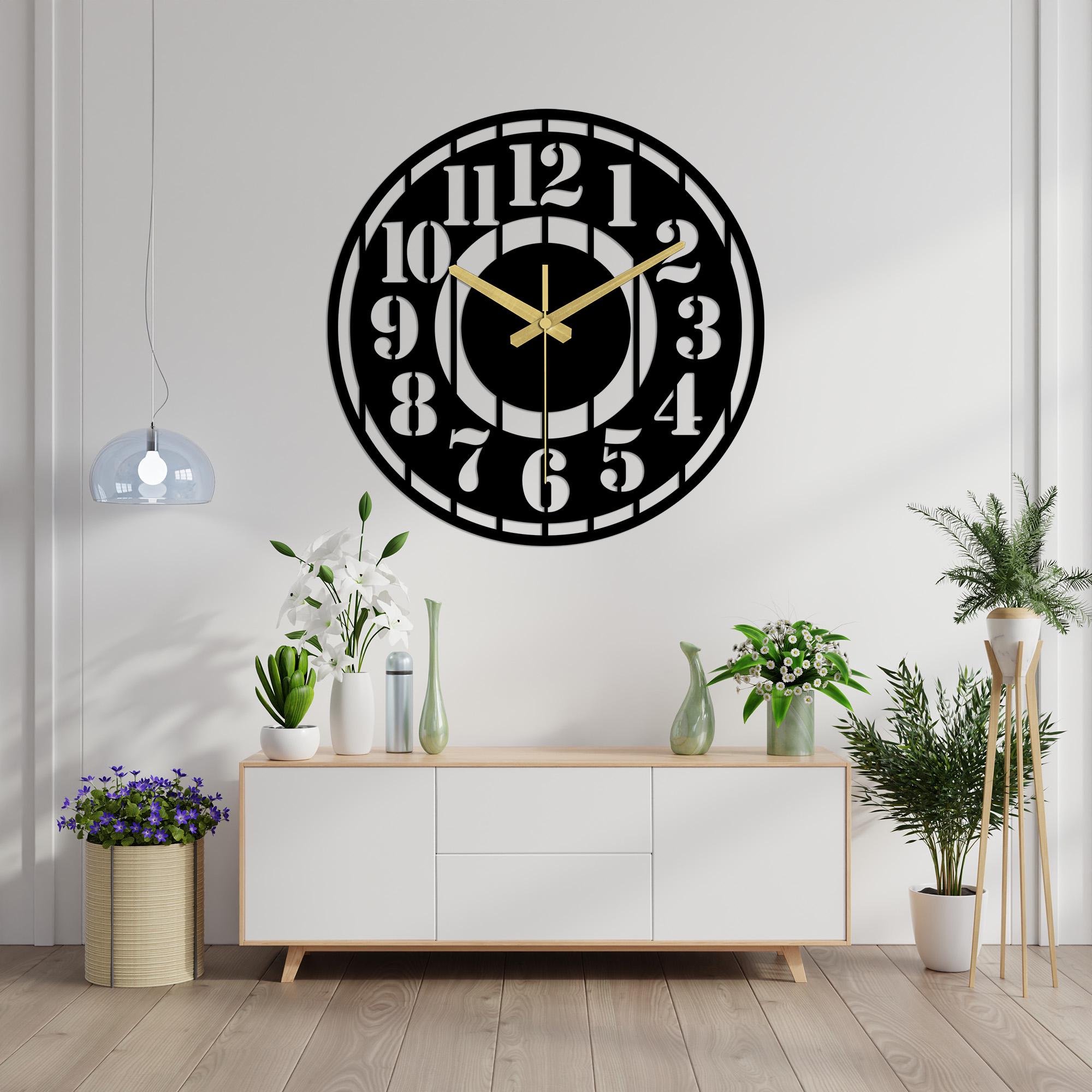 Modern Black Metal Wall Clock With Oversized Numbers – Silent Large ...