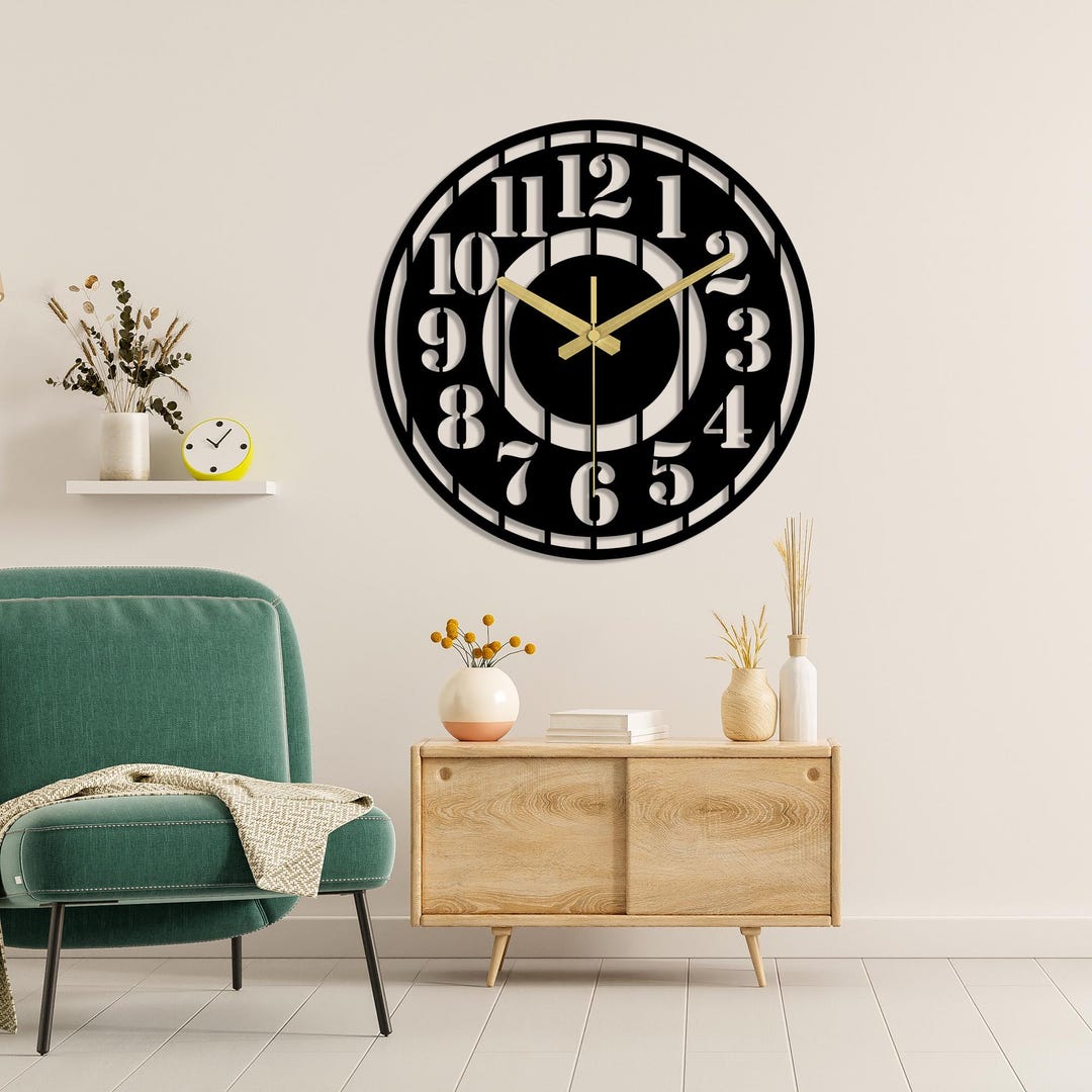 Modern Black Metal Wall Clock With Oversized Numbers – Silent Large ...