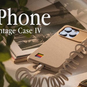 Funda retro para iPhone con diseño de ordenador Macintosh y colores personalizados.