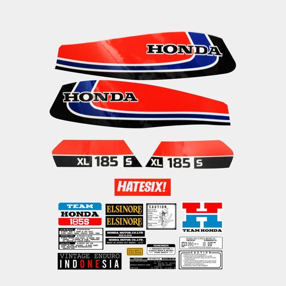 Sticker Decal Honda XL 185S 1979 Yellow and Red Side Cover Fuel