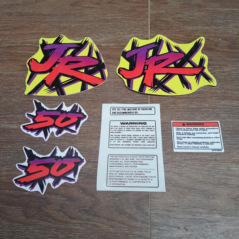 Suzuki JR50 JR 50 1994 Decal Set: Purple and White Side Cover, Fuel ...