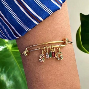 Family Birthstone Bracelet, Initial Bracelet, Custom Birthstone Bracelet with Gold Plated Accents, Gift for Her