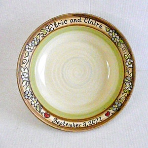 Custom Wedding Bowl: Hand Carved Stoneware Platter, Spring Flowers