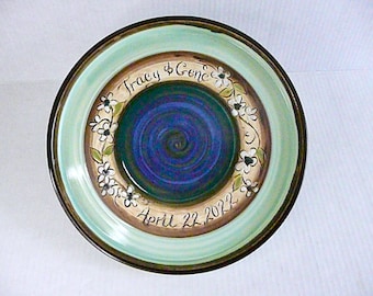 Personalized Stoneware Wedding Platter: Anemone Design