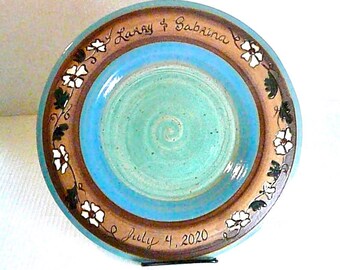 Personalized Wedding Platter: Tossed Flowers Design, Custom Stoneware Bowl