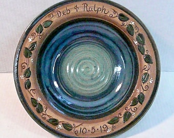 Personalized Wedding Bowl:  " Vines & Baby's Breath"  Design