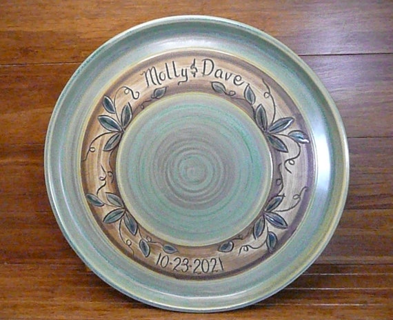 Personalized Wedding Platter: Southern Garden Design Stoneware