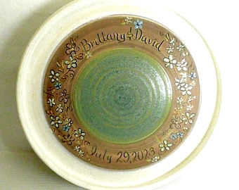 Personalized Wedding Platter: Hand Carved Stoneware Daisy Design