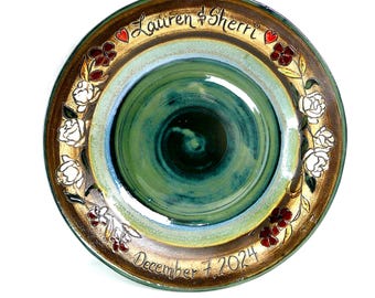 Personalized Wedding Bowl: Peony & Plumeria Design - Custom Pottery