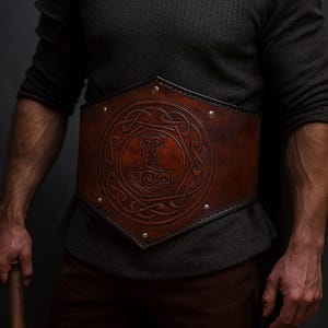 Mjolnir Leather Broad Belt | Viking Leather Broad Belt For Cosplay and Roleplay