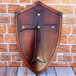 Handmade Leather Templar Shield: Medieval Knight Cross Shield