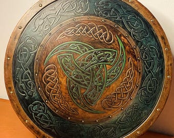 Handmade Viking Leather Shield: Valhalla Home Decor