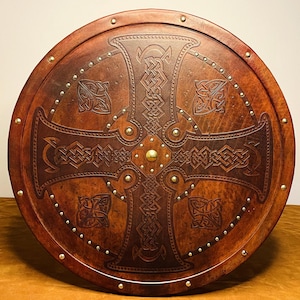 Leather Celtic Cross Shield | Handmade Leather Viking Shield for Home Decor and Gifts Shield