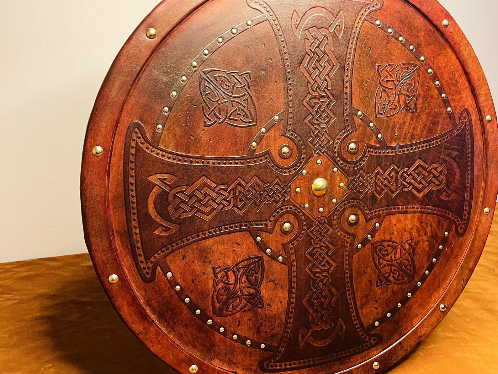 Handmade Leather Celtic Cross Shield: Viking Home Decor - Etsy