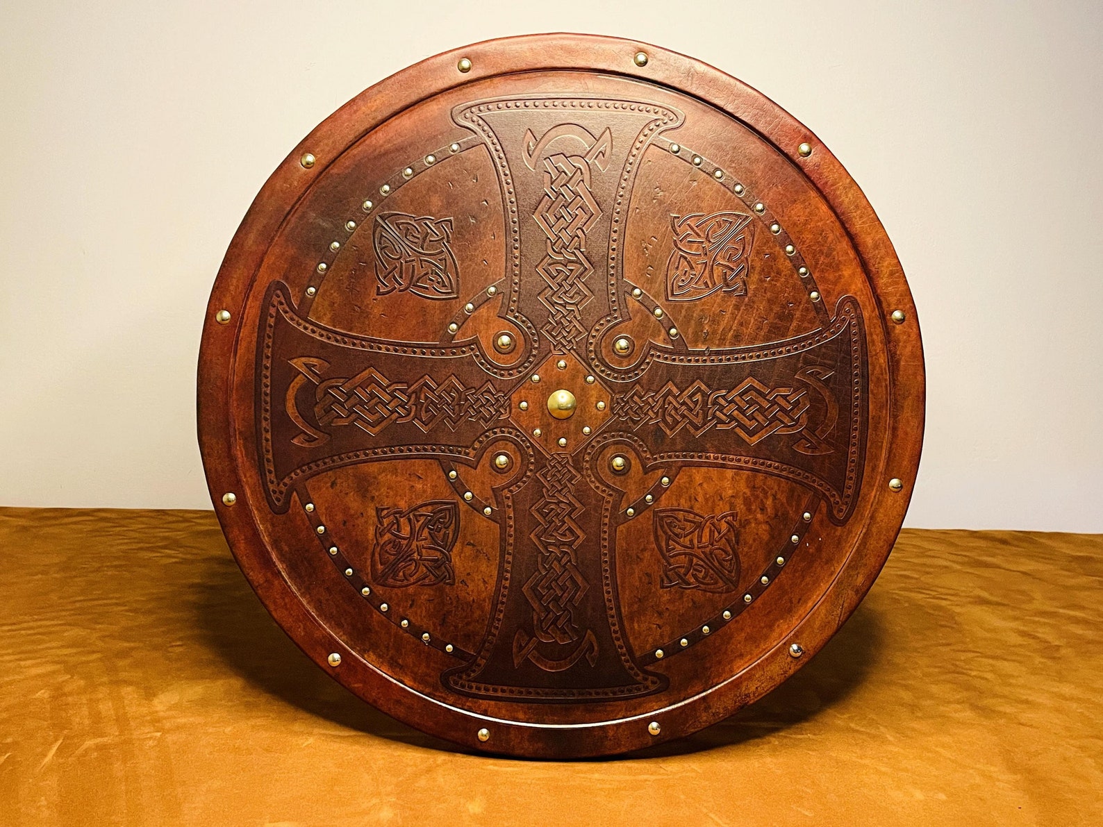 Handmade Leather Celtic Cross Shield: Viking Home Decor - Etsy