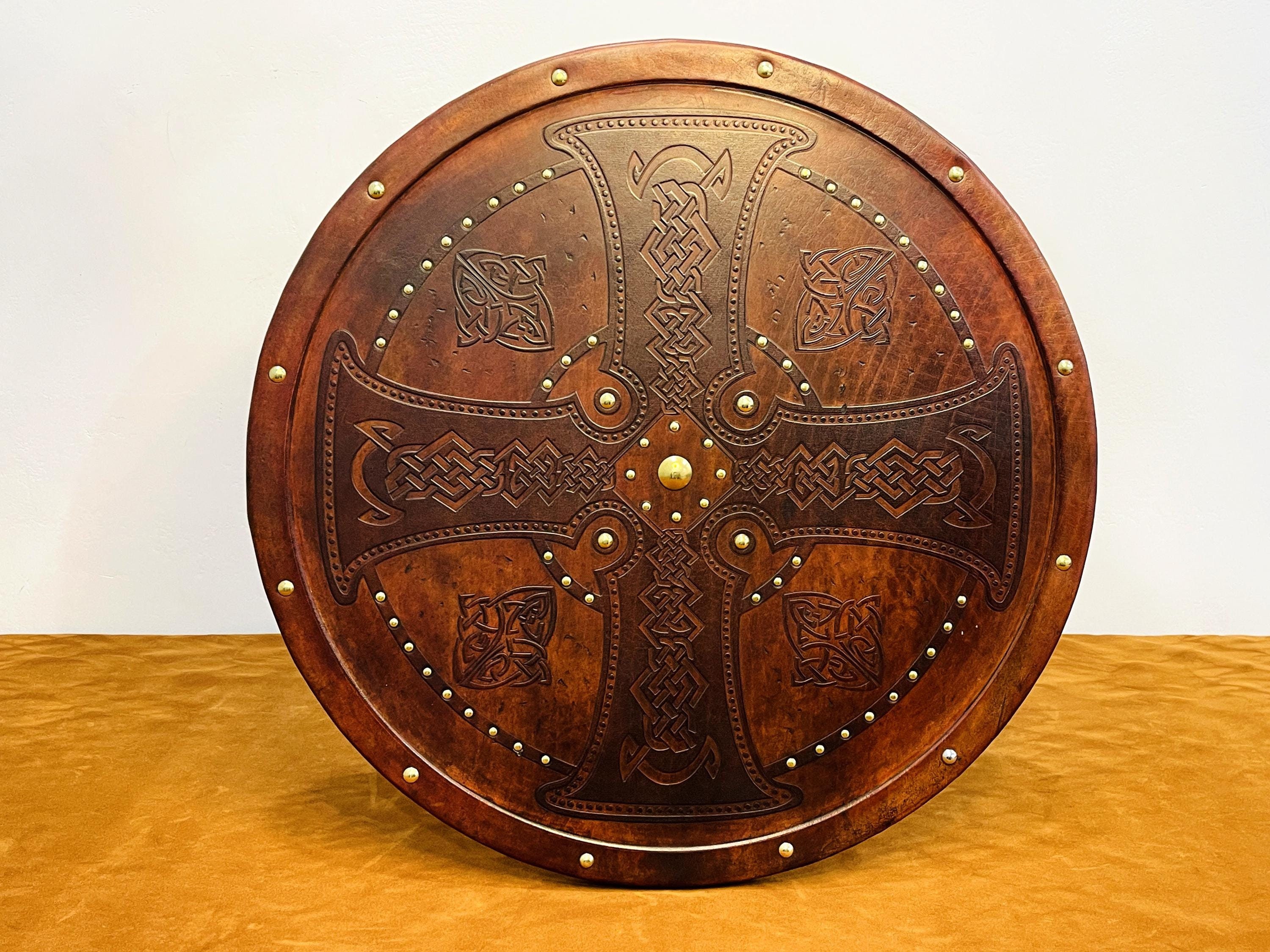 Handmade Leather Celtic Cross Shield: Viking Home Decor - Etsy
