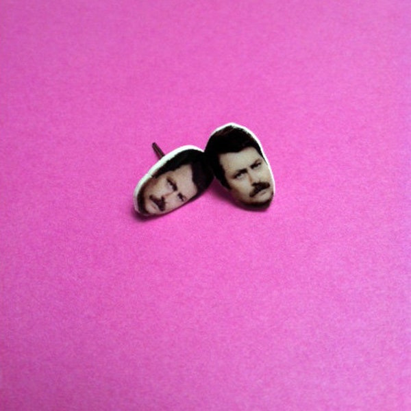 Ron Swanson Nick Offerman Parks And Recreation Face Post Earrings