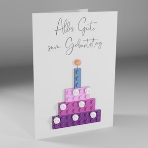 Geburtstagskarte "Torte Violett" aus LEGO® Steinen