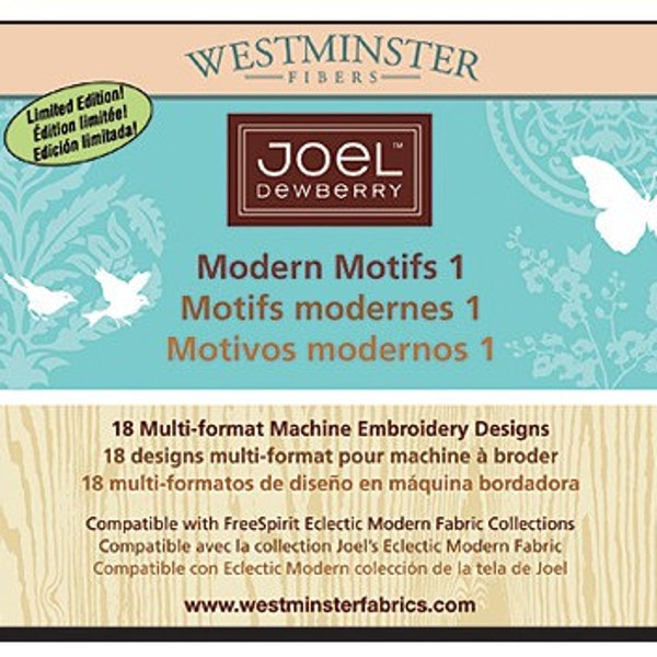 Limited Edition-Joel Dewberry-Modern Motifs 1 for Westminster Fibers-18 Multi-Format Machine Embroidery Designs- RETIRED