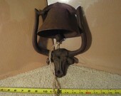 Vintage cast iron cow bell door knocker. Western steer, bull farm dinner bell, door bell.